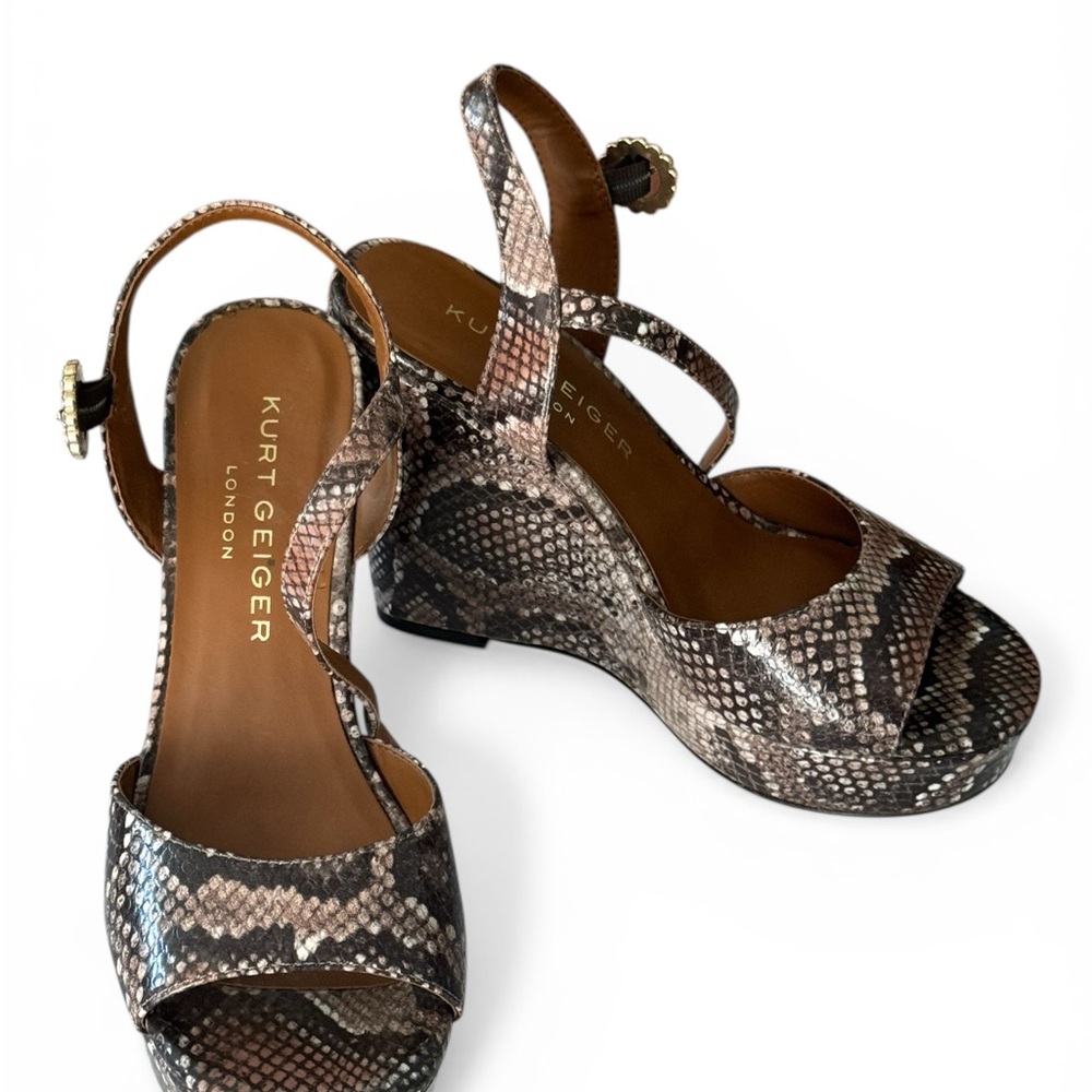 Kurt Geiger London Archer Snake-Embossed Wedge Platform Sandals